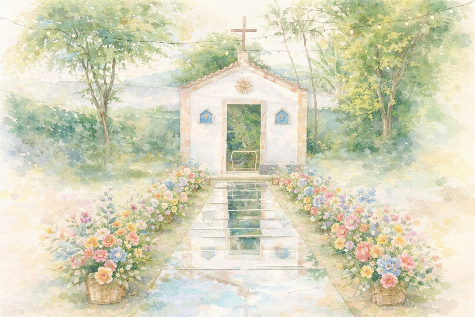 Ilustração em aquarela da capela